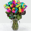 As Shown-Dozen Rainbow Roses in a Vase