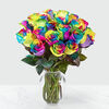 Deluxe-24 Rainbow Roses in a Vase